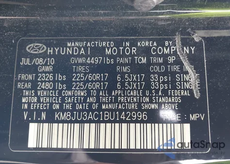 2011 Hyundai Tucson Gls z USA, uszkodzony, nr VIN KM8JU3AC1BU142996